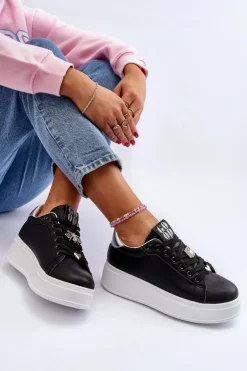 Boto Buty Sportowe Na Platformie|Sneakersy Damskie*Sneakersy Damskie Na Platformie Z Ozdobami Czarne Herbisa