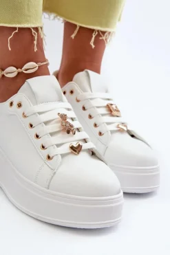 Clearance Boto Sneakersy Damskie Na Platformie Z Przypinkami Eko Skóra Białe Cavisa