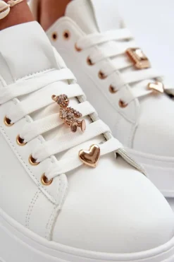 Clearance Boto Sneakersy Damskie Na Platformie Z Przypinkami Eko Skóra Białe Cavisa