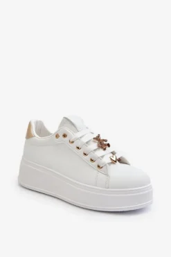 Clearance Boto Sneakersy Damskie Na Platformie Z Przypinkami Eko Skóra Białe Cavisa