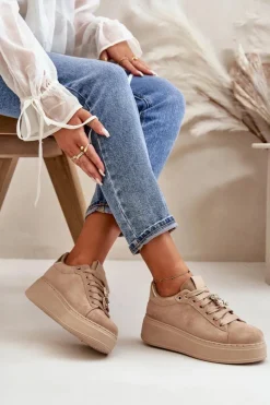 Boto Buty Sportowe Na Platformie|Sneakersy Damskie*Sneakersy Damskie Na Platformie Z Misiem Beżowe Vailina
