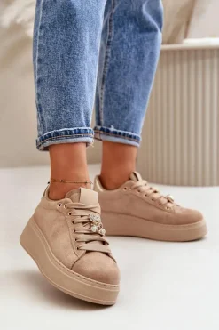 Boto Buty Sportowe Na Platformie|Sneakersy Damskie*Sneakersy Damskie Na Platformie Z Misiem Beżowe Vailina
