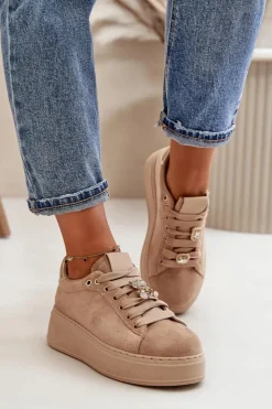 Boto Buty Sportowe Na Platformie|Sneakersy Damskie*Sneakersy Damskie Na Platformie Z Misiem Beżowe Vailina