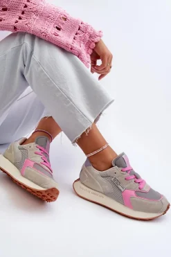 Damskie Big Star Shoes Sneakersy Damskie Na Platformie Memory Foam System Big Star NN274680 Szaro-Różowe