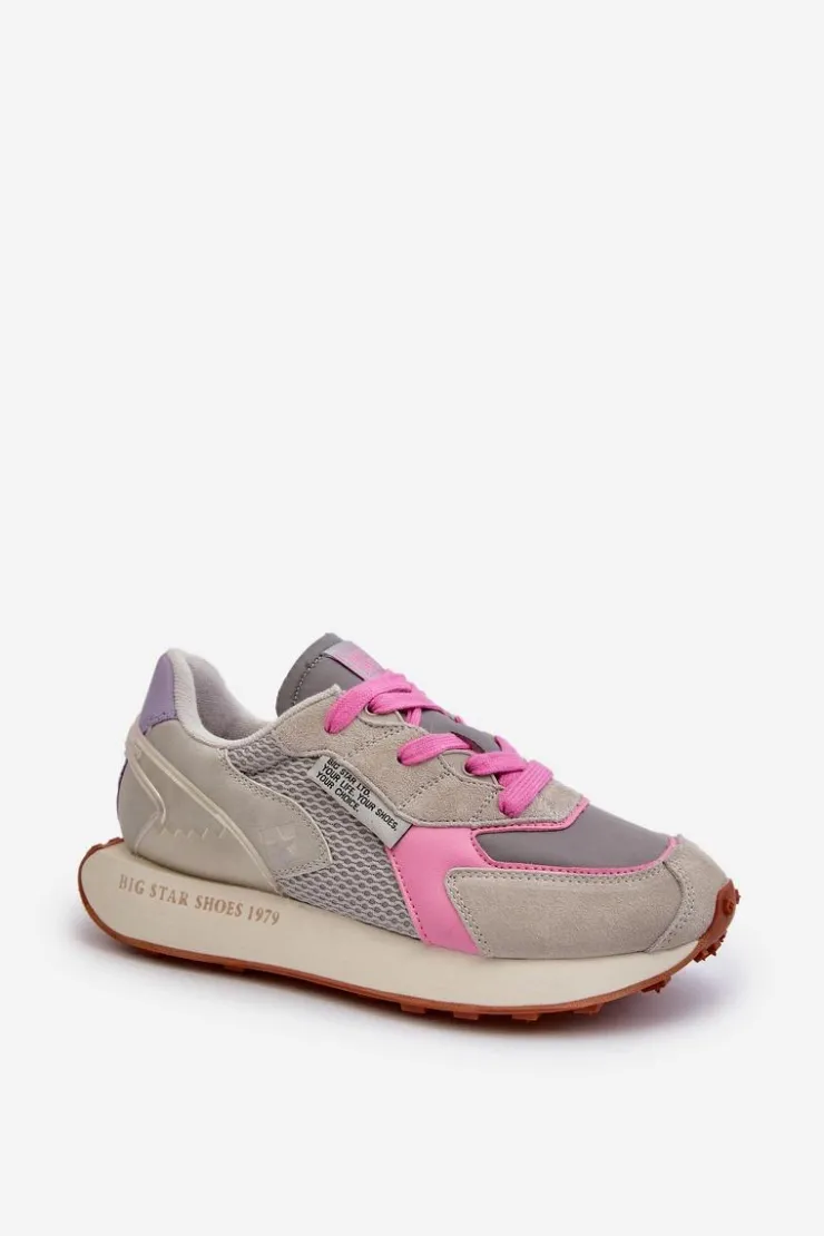 Damskie Big Star Shoes Sneakersy Damskie Na Platformie Memory Foam System Big Star NN274680 Szaro-Różowe