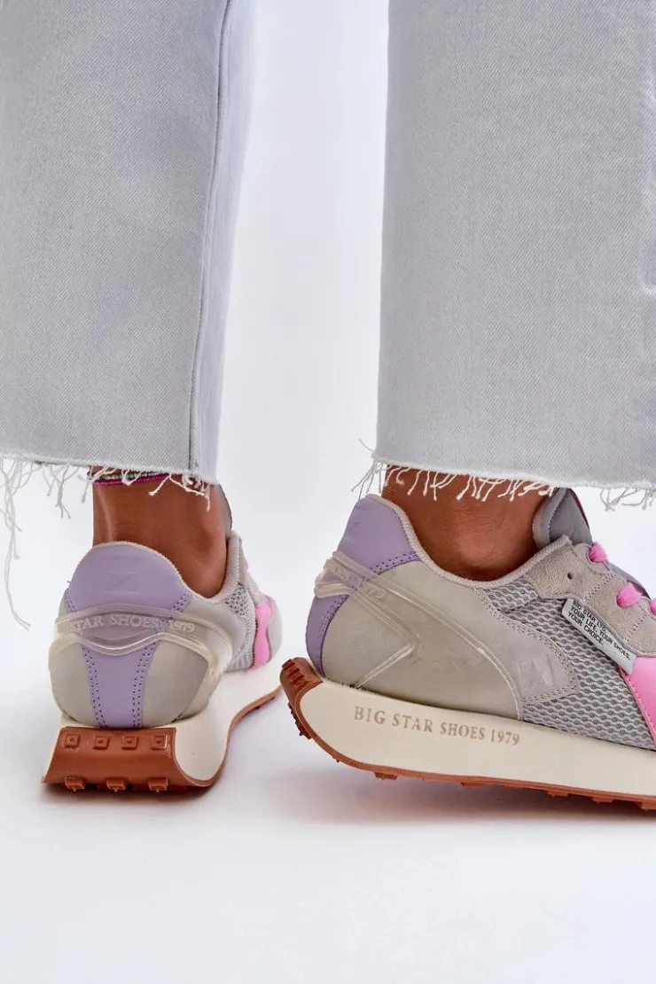 Damskie Big Star Shoes Sneakersy Damskie Na Platformie Memory Foam System Big Star NN274680 Szaro-Różowe