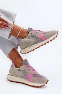 Damskie Big Star Shoes Sneakersy Damskie Na Platformie Memory Foam System Big Star NN274680 Szaro-Różowe