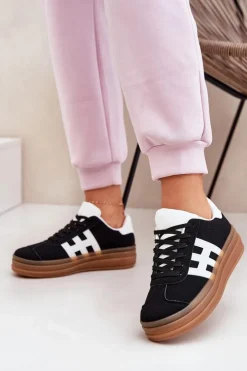 Outlet Evento Sneakersy Damskie Na Platformie Czarne Syliyana Czarny