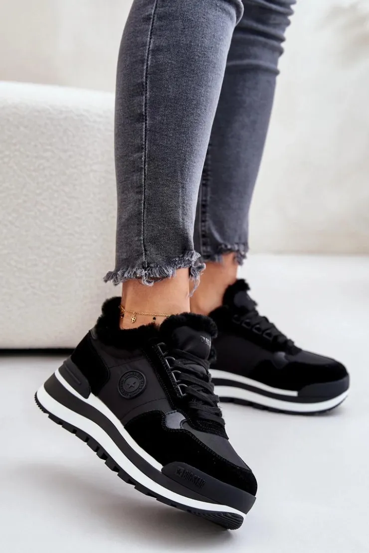 Big Star Shoes Buty Sportowe Big Star|Sneakersy Damskie*Sneakersy Damskie Ocieplane Na Platformie Big Star OO274A216 Czarne Czarny