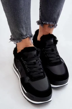 Big Star Shoes Buty Sportowe Big Star|Sneakersy Damskie*Sneakersy Damskie Ocieplane Na Platformie Big Star OO274A216 Czarne Czarny