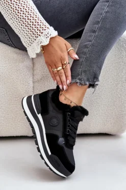 Big Star Shoes Buty Sportowe Big Star|Sneakersy Damskie*Sneakersy Damskie Ocieplane Na Platformie Big Star OO274A216 Czarne Czarny