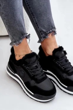 Big Star Shoes Buty Sportowe Big Star|Sneakersy Damskie*Sneakersy Damskie Ocieplane Na Platformie Big Star OO274A216 Czarne Czarny