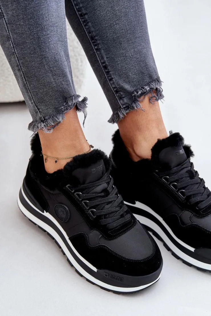 Big Star Shoes Buty Sportowe Big Star|Sneakersy Damskie*Sneakersy Damskie Ocieplane Na Platformie Big Star OO274A216 Czarne Czarny