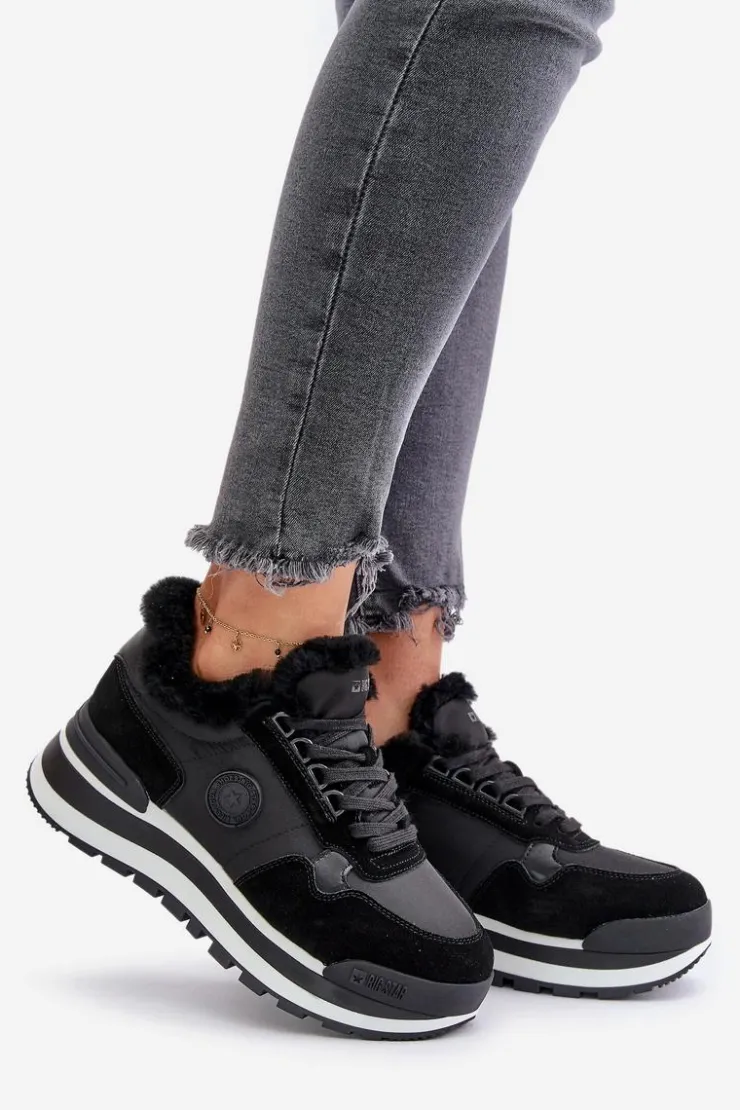 Big Star Shoes Buty Sportowe Big Star|Sneakersy Damskie*Sneakersy Damskie Ocieplane Na Platformie Big Star OO274A216 Czarne Czarny
