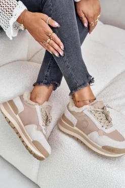 Big Star Shoes Buty Sportowe Big Star|Sneakersy Damskie*Sneakersy Damskie Ocieplane Na Platformie Big Star OO274A214 Beżowe