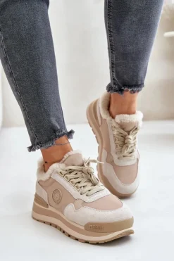 Big Star Shoes Buty Sportowe Big Star|Sneakersy Damskie*Sneakersy Damskie Ocieplane Na Platformie Big Star OO274A214 Beżowe