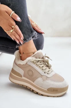 Big Star Shoes Buty Sportowe Big Star|Sneakersy Damskie*Sneakersy Damskie Ocieplane Na Platformie Big Star OO274A214 Beżowe
