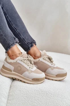 Big Star Shoes Buty Sportowe Big Star|Sneakersy Damskie*Sneakersy Damskie Ocieplane Na Platformie Big Star OO274A214 Beżowe