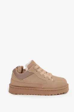 Outlet Boto Sneakersy Damskie Ocieplane Futerkiem Beżowe Cyrissa Beżowy