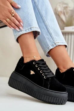Online Boto Sneakersy Damskie Ocieplane Na Masywnej Podeszwie Ze Złotym Detalem Czarne Lotira