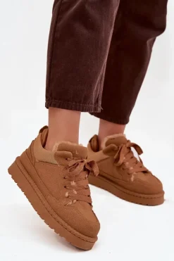Damskie Boto Sneakersy Damskie Ocieplane Futerkiem Camel Cyrissa