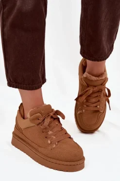Damskie Boto Sneakersy Damskie Ocieplane Futerkiem Camel Cyrissa