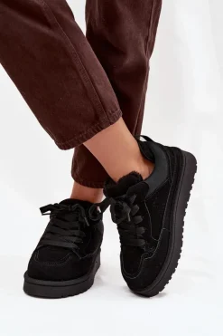 Boto Sneakersy Damskie*Sneakersy Damskie Ocieplane Futerkiem Czarne Cyrissa Czarny