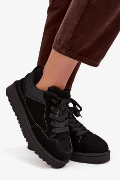 Boto Sneakersy Damskie*Sneakersy Damskie Ocieplane Futerkiem Czarne Cyrissa Czarny