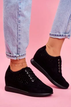 Best Buty Sergio Leone Sneakersy Damskie Sergio Leone Ażurowe Czarne PB122