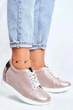 Hot Buty Sergio Leone Sneakersy Damskie Sergio Leone Beżowy Błysk SP235