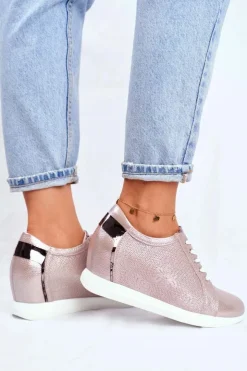 Hot Buty Sergio Leone Sneakersy Damskie Sergio Leone Beżowy Błysk SP235