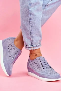 Damskie Buty Sergio Leone Sneakersy Damskie Sergio Leone Ażurowe Niebieskie PB122