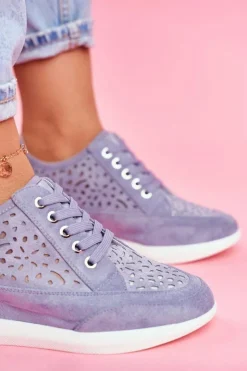 Damskie Buty Sergio Leone Sneakersy Damskie Sergio Leone Ażurowe Niebieskie PB122