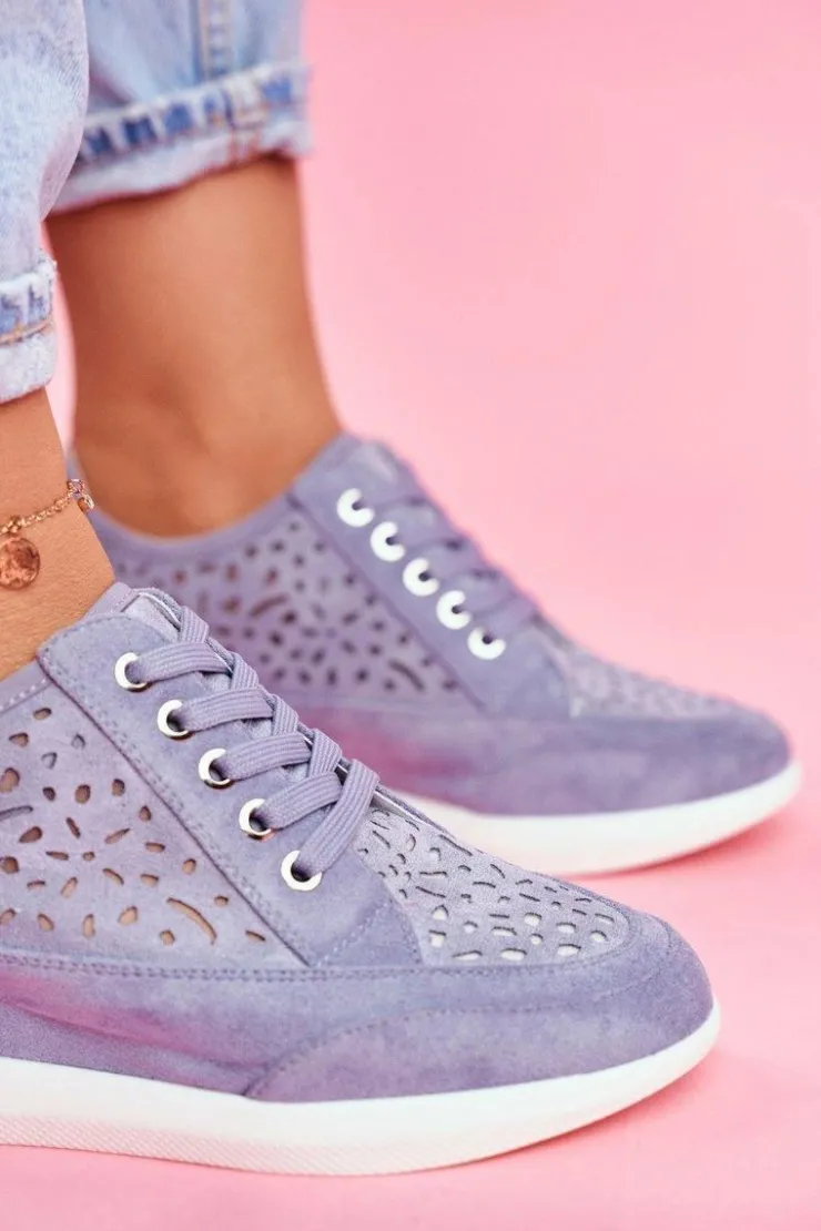 Damskie Buty Sergio Leone Sneakersy Damskie Sergio Leone Ażurowe Niebieskie PB122