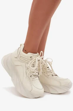 GOE Sneakersy Damskie*Sneakersy Damskie Skóra Naturalna SS2N4037 Zgaszona Biel Biały