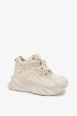 GOE Sneakersy Damskie*Sneakersy Damskie Skóra Naturalna SS2N4037 Zgaszona Biel Biały