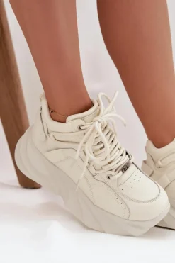 GOE Sneakersy Damskie*Sneakersy Damskie Skóra Naturalna SS2N4037 Zgaszona Biel Biały