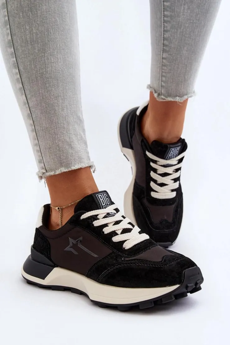 Big Star Shoes Buty Sportowe Big Star|Sneakersy Damskie*Sneakersy Damskie Skórzane Big Star NN274963 Czarne Czarny