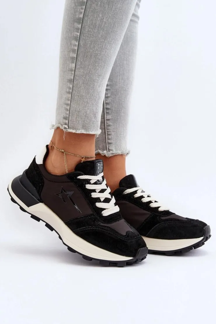 Big Star Shoes Buty Sportowe Big Star|Sneakersy Damskie*Sneakersy Damskie Skórzane Big Star NN274963 Czarne Czarny