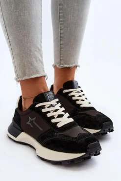 Big Star Shoes Buty Sportowe Big Star|Sneakersy Damskie*Sneakersy Damskie Skórzane Big Star NN274963 Czarne Czarny