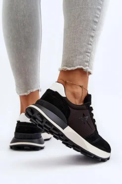 Big Star Shoes Buty Sportowe Big Star|Sneakersy Damskie*Sneakersy Damskie Skórzane Big Star NN274963 Czarne Czarny