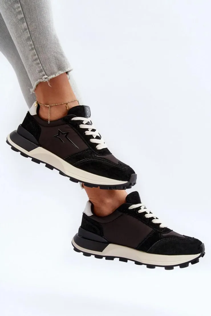 Big Star Shoes Buty Sportowe Big Star|Sneakersy Damskie*Sneakersy Damskie Skórzane Big Star NN274963 Czarne Czarny