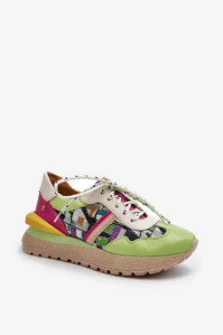 Discount Maciejka Sneakersy Damskie Skórzane Na Platformie 06322-09 Zielono-Różowe