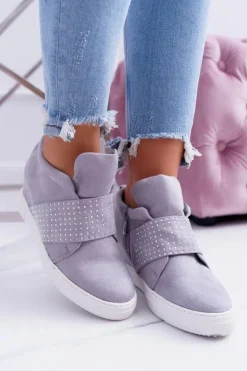 Damskie Boto Sneakersy Damskie Szare Trampki Lu Boo Cekiny PinkSugar