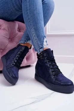Boto Sneakersy Damskie Ukryty Koturn Granatowe Ferrer