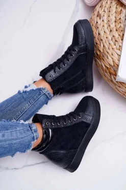 Damskie Boto Sneakersy Damskie Ukryty Koturn Czarne Ferrer