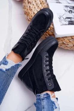 Damskie Boto Sneakersy Damskie Ukryty Koturn Czarne Ferrer
