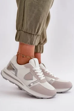 Boto Sneakersy Damskie*Sneakersy Damskie Z Brokatem Białe Velaniela