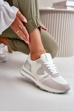 Boto Sneakersy Damskie*Sneakersy Damskie Z Brokatem Białe Velaniela