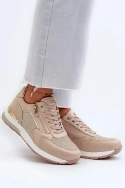Discount INBLU Sneakersy Damskie Z Brokatem I Suwakiem IN000365 Beżowe
